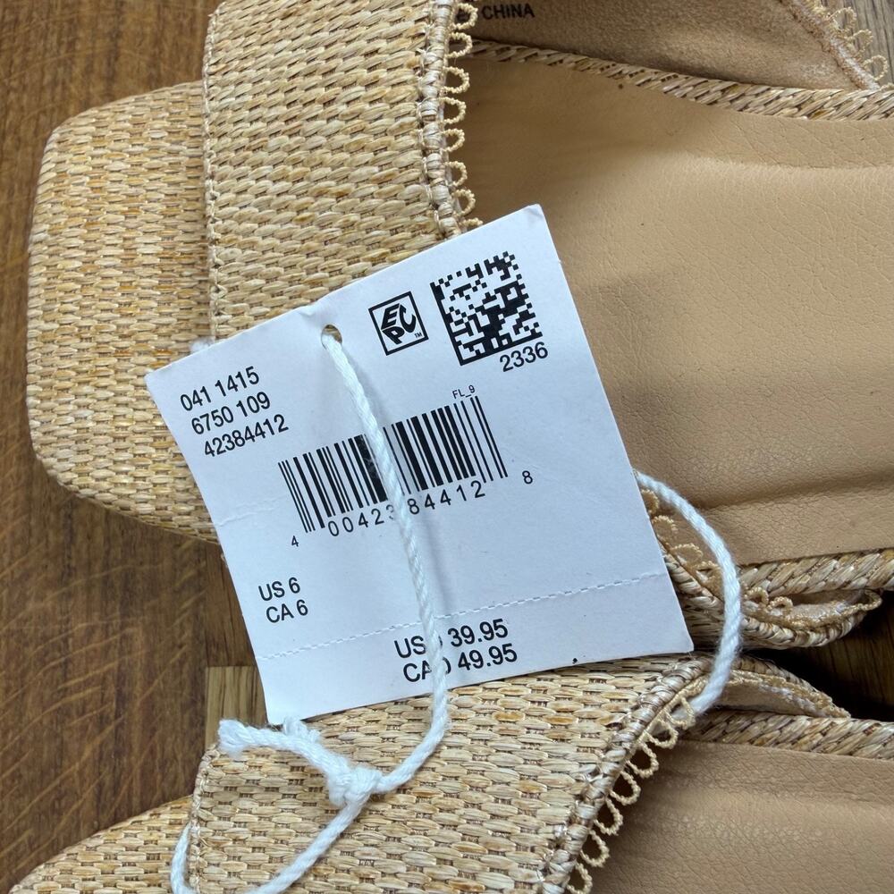 American Eagle Square Toe Mules Sandals Women's 6 Raffia Block Heel New - Picture 9 of 9